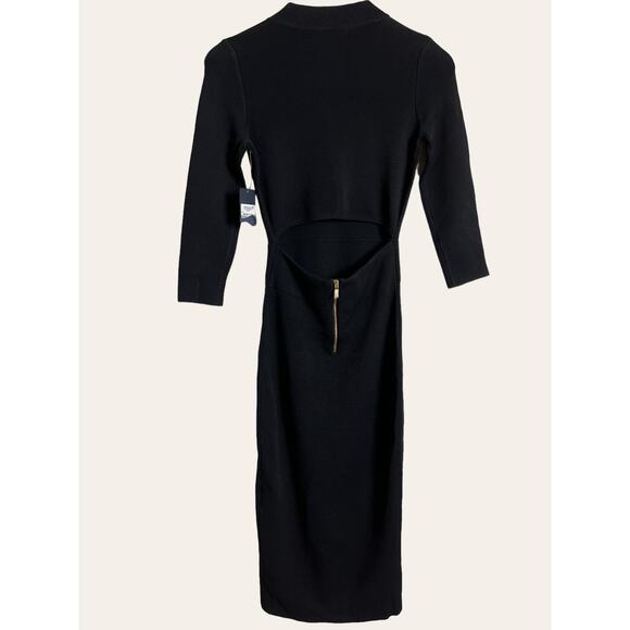 Rachel Roy Black Long Sleeve Open Back  Knit Ribbed Long Sleeve Sheath Dress S - Picture 6 of 9